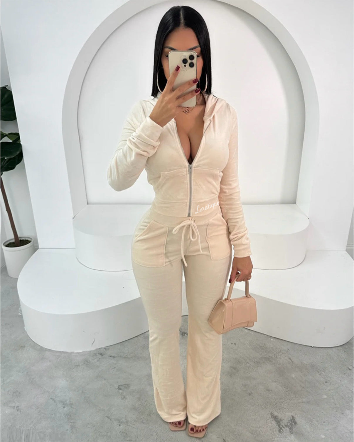 Cream Velour Sweatsuit